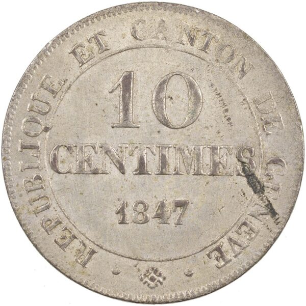 Genéve, 10 Centimes, 1847, vz-unz