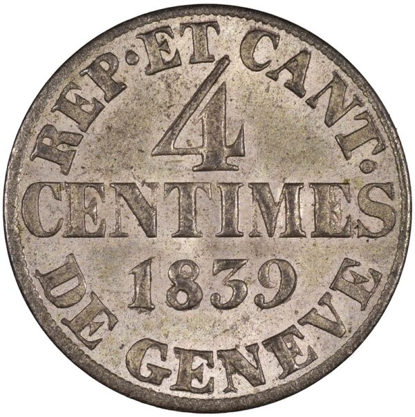 Genéve, 4 Centimes, 1839, unz
