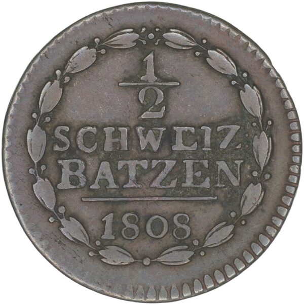 Thurgau, 1/2 Batzen, 1808, ss-vz