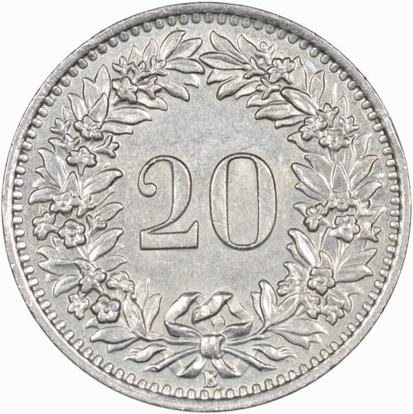 20 Rappen, 1954, fast unzirkuliert