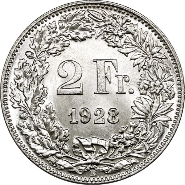 2 Franken, 1928, unzirkuliert