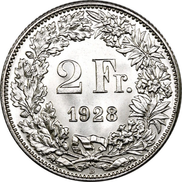 2 Franken, 1928, unz/stgl