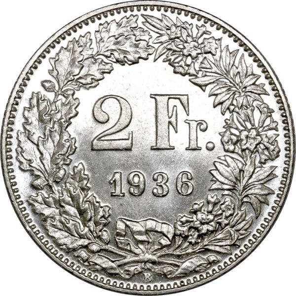 2 Franken, 1936, unz/stgl