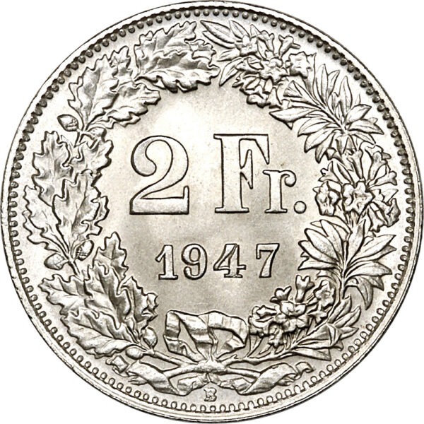 26564_1 2 Franken, 1947, Stempelglanz