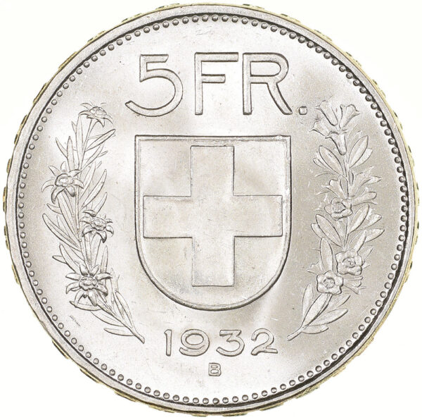 5 Franken, 1932, Stempelglanz