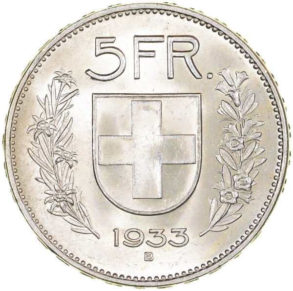 5 Franken, 1933, unz/stgl