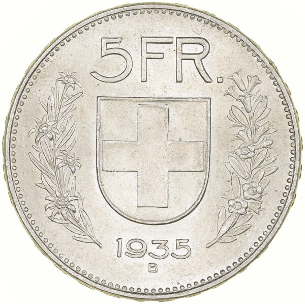 5 Franken, 1935, unz/stgl