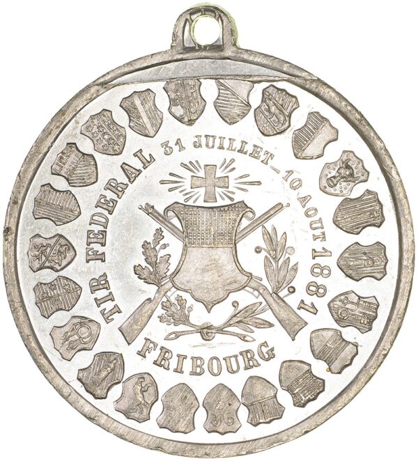 5133_1 Freiburg, Fribourg, Eidgenöss. Schützenfest, 1881, unz-, Weissmetall