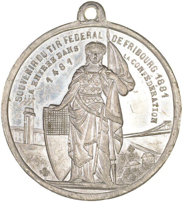 5133_2 Freiburg, Fribourg, Eidgenöss. Schützenfest, 1881, unz-, Weissmetall