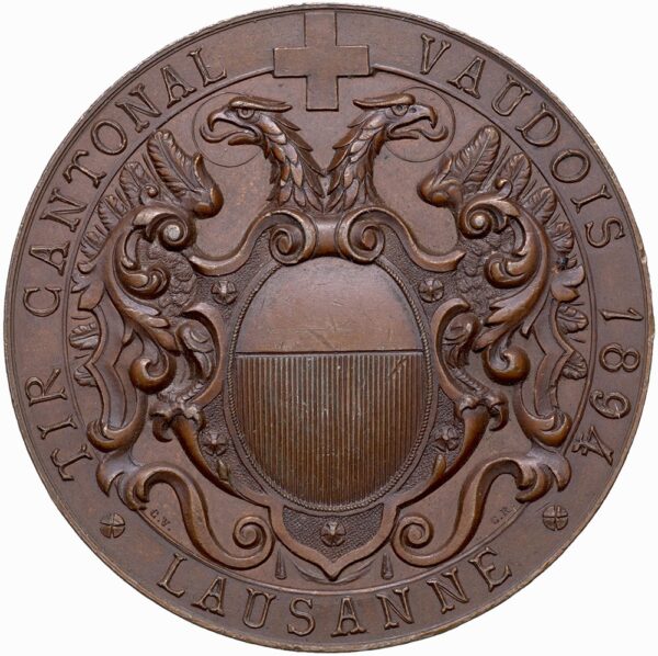 5302_1 Waadt, Lausanne, Kantonales Schützenfest, 1894, unz/stgl, Bronze