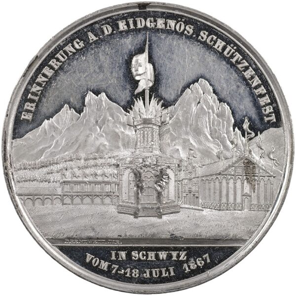 5587_1 Schwyz, Schwyz, Eidgenöss. Schützenfest, 1867, unz/stgl, Weissmetall
