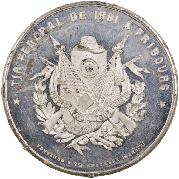 5748_1 Freiburg, Fribourg, Eidgenöss. Schützenfest, 1881, unz/stgl, Weissmetall