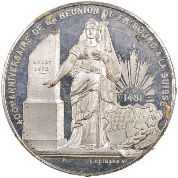5748_2 Freiburg, Fribourg, Eidgenöss. Schützenfest, 1881, unz/stgl, Weissmetall