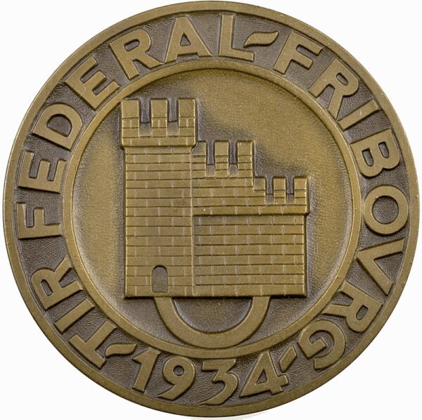 5851_1 Freiburg, Fribourg, Eidgenöss. Schützenfest, 1934, unz/stgl, Bronze