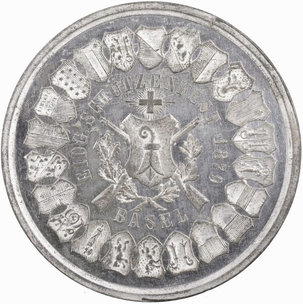 6050_1 Basel, Basel, Eidgenöss. Schützenfest, 1879, vz-unz, Weissmetall