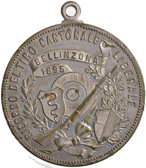 6099_1 Ticino, Bellinzona, Kantonales Schützenfest, 1895, unz, Br versilbert