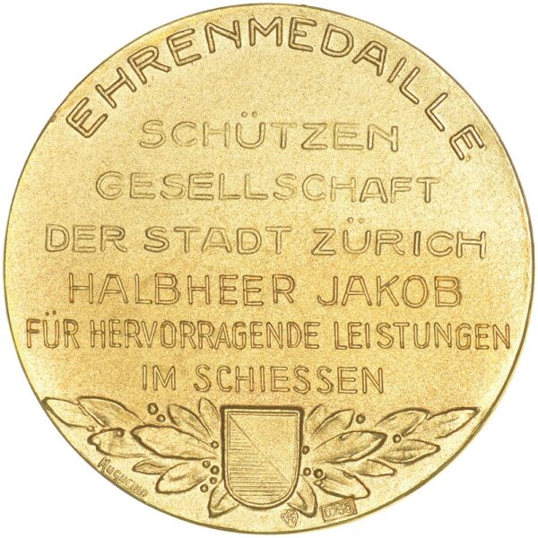 6276_1 Zürich, Ehrenmedaille, Schützengesellschaft, o.J., stgl, Gold