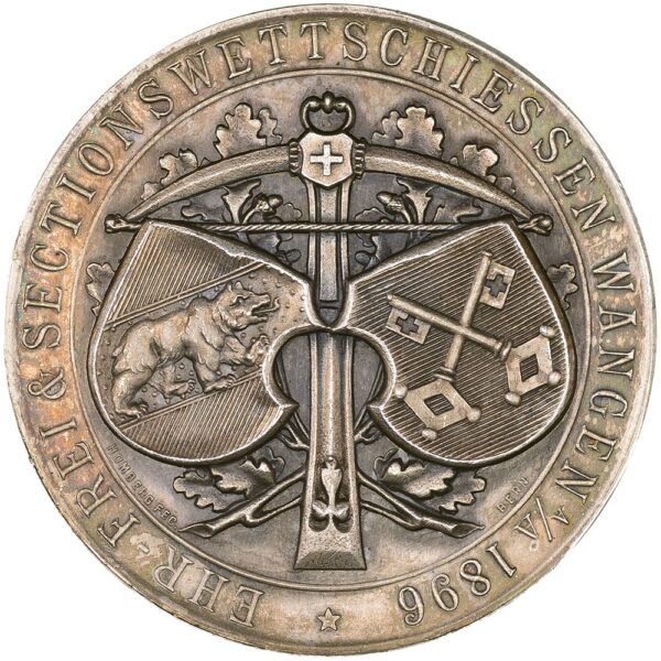 6538_1 Bern, Wangen a/Aare, Ehr- und Preisschiessen, 1896, unz/stgl, Silber matt