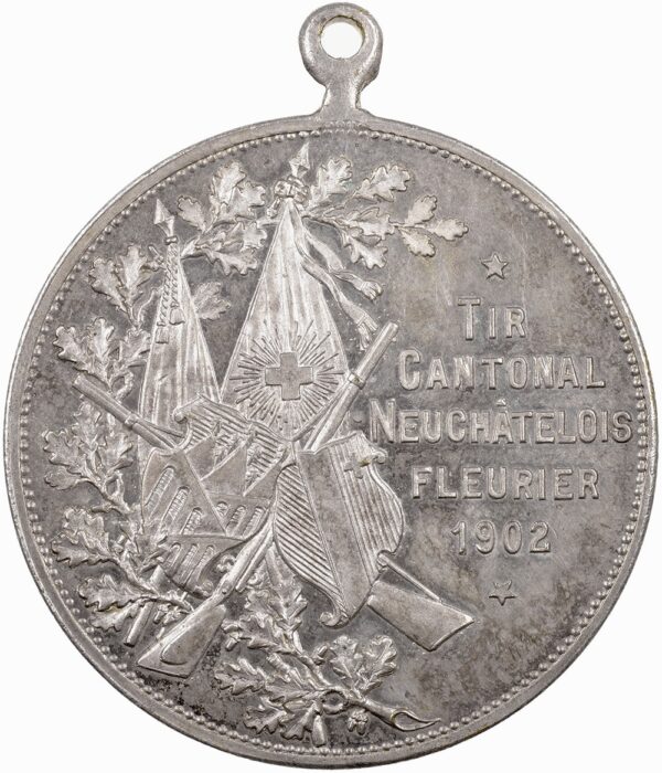 6557_1 Neuenburg, Fleurier, Kantonales Schützenfest, 1902, stgl, Versilbert