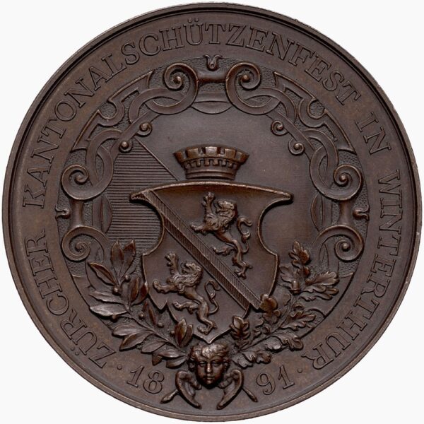 6596_1 Zürich, Winterthur, Kantonales Schützenfest, 1891, stgl, Bronze