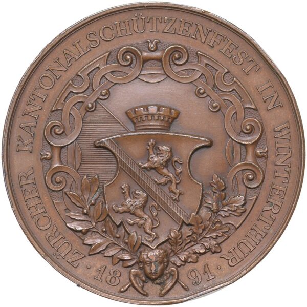6894_1 Zürich, Winterthur, Kantonales Schützenfest, 1891, unz-, Bronze