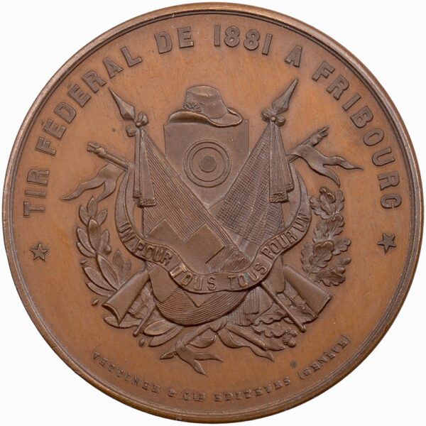 6932_1 Freiburg, Fribourg, Eidgenöss. Schützenfest, 1881, unz/stgl, Bronze
