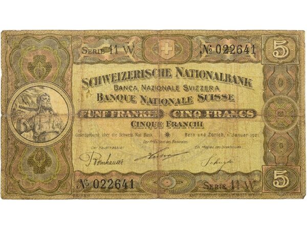 70034_1 5 Franken, 1921, Wilhelm Tell, stark gebraucht - > 25%