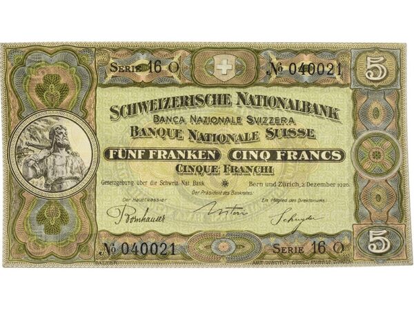 70052_1 5 Franken, 1926, Wilhelm Tell, ungebraucht, bankfrisch - 100%