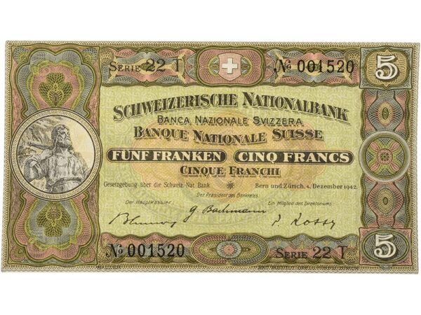 70069_1 5 Franken, 1942, Wilhelm Tell, ungebraucht, bankfrisch - 100%