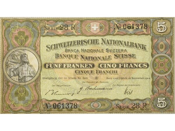 70074_1 5 Franken, 1944, Wilhelm Tell, ungebraucht, bankfrisch - 100%
