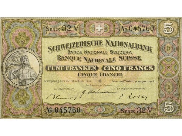 70077_1 5 Franken, 1946, Wilhelm Tell, wenig gebraucht - > 75%