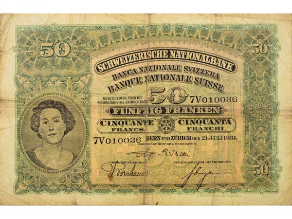 70216_1 50 Franken, 1931, Holzfäller, gebraucht - > 50%