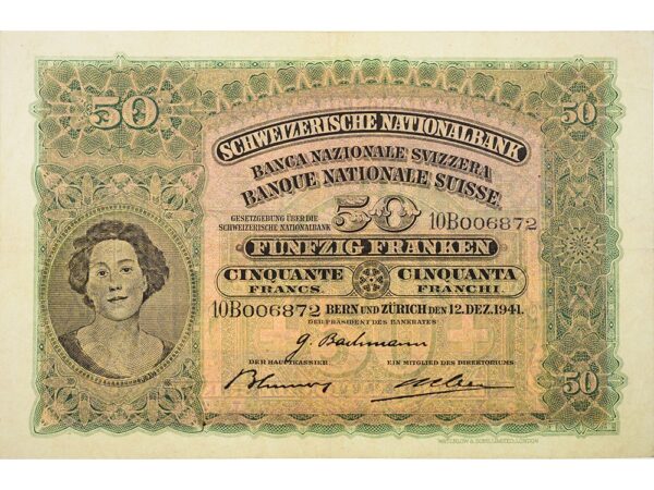 70243_1 50 Franken, 1941, Holzfäller, leichte Gebrauchsspuren, 90%