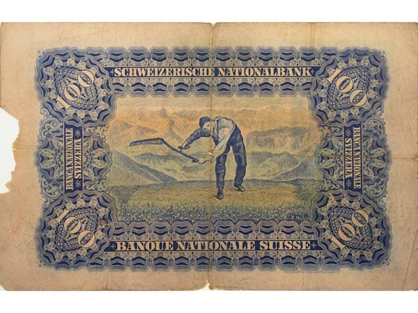 100 Franken, 1924, Mäher, stark gebraucht - > 25%