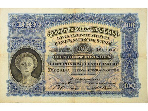 70345_1 100 Franken, 1939, Mäher, wenig gebraucht - > 75%