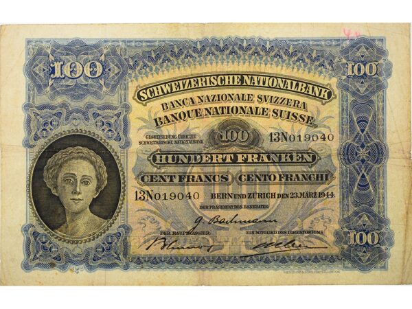 70364_1 100 Franken, 1944, Mäher, gebraucht - > 50%