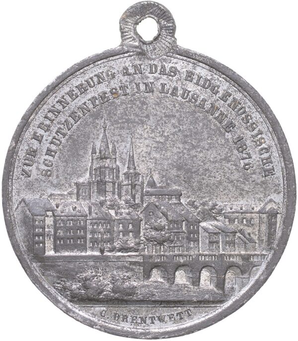 7043_1 Waadt, Lausanne, Eidgenöss. Schützenfest, 1876, vz, Zinn