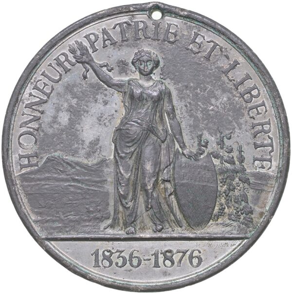 Waadt, Lausanne,  Eidgenöss. Schützenfest, 1876, vz, Zinn