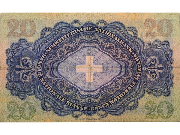 20 Franken, 1947, Heinrich Pestallozzi, gebraucht - > 50%