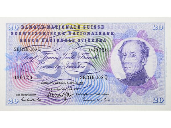20 Franken, 1976, General Dufour, ungebraucht, bankfrisch - 100%