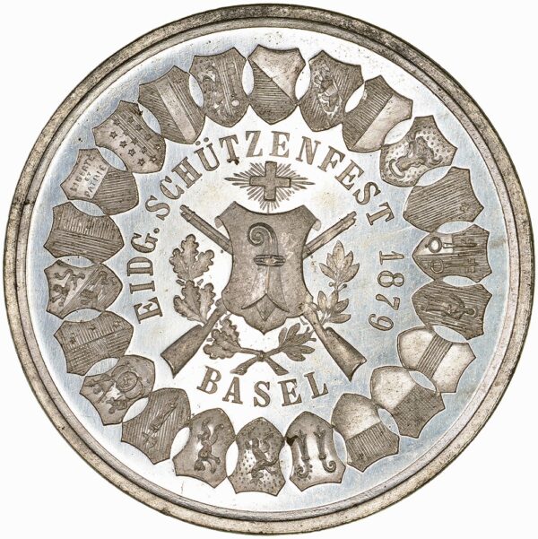7174_1 Basel, Basel, Eidgenöss. Schützenfest, 1879, unz/stgl, Weissmetall