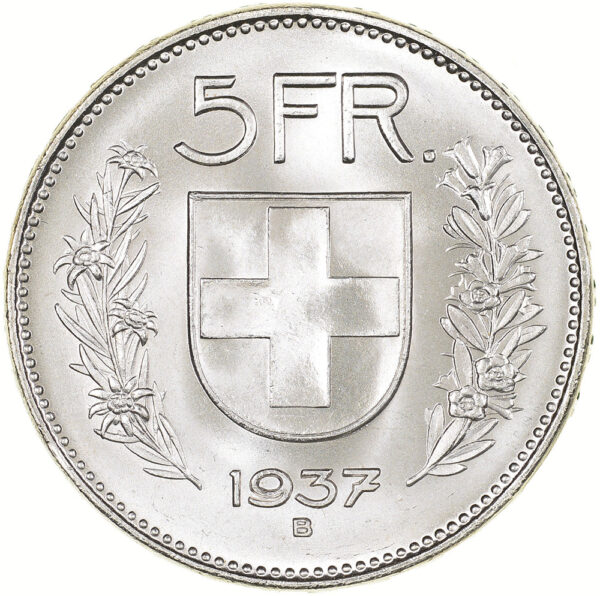 5 Franken, 1937, Stempelglanz