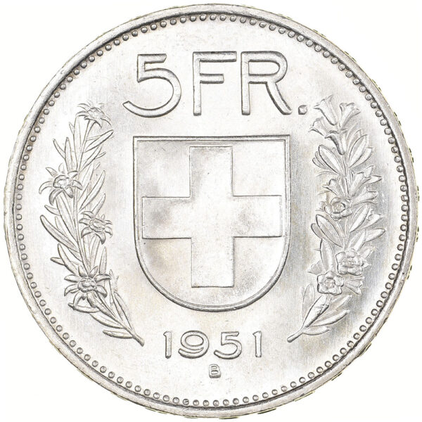 5 Franken, 1951, Stempelglanz