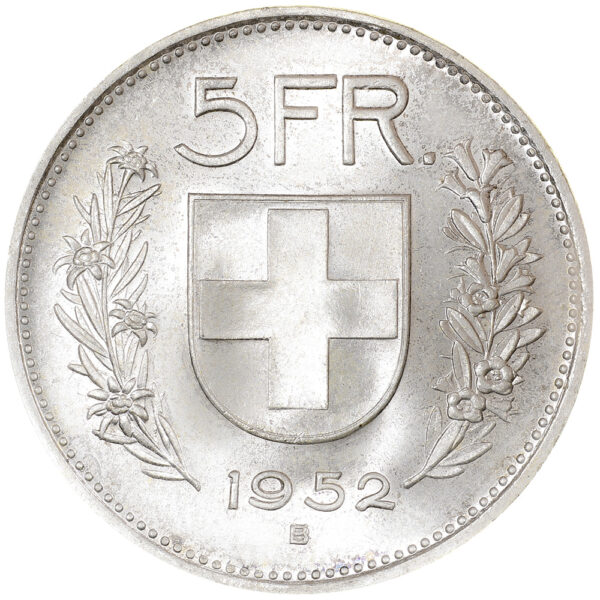 5 Franken, 1952, unz/stgl