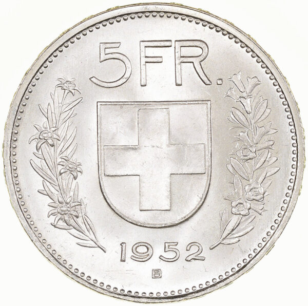 5 Franken, 1952, Stempelglanz
