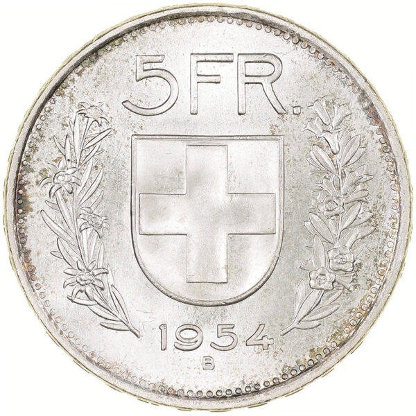 5 Franken, 1954, unz/stgl